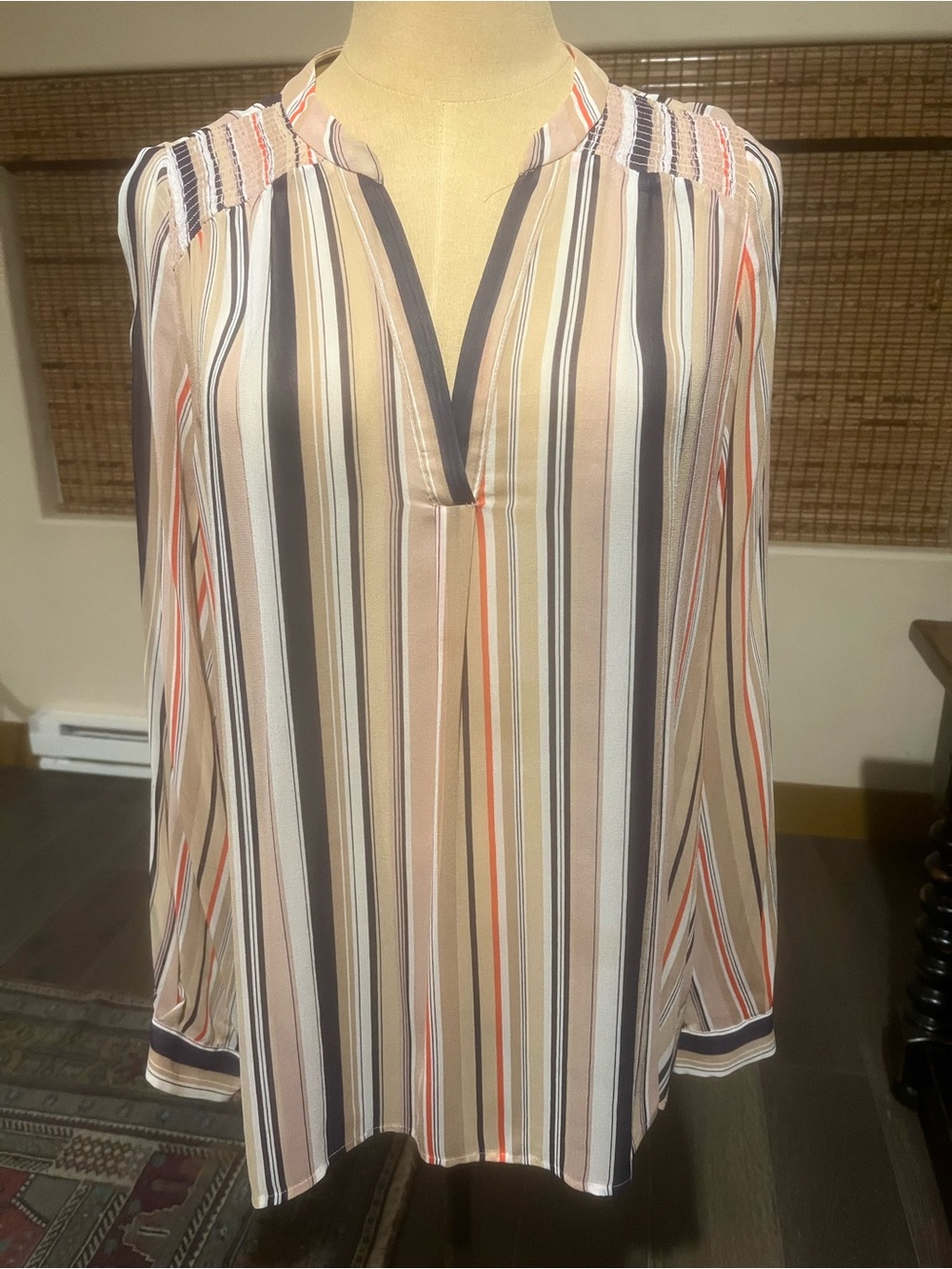 Joie Multicolor Vertical Stripe V-Neck Blouse